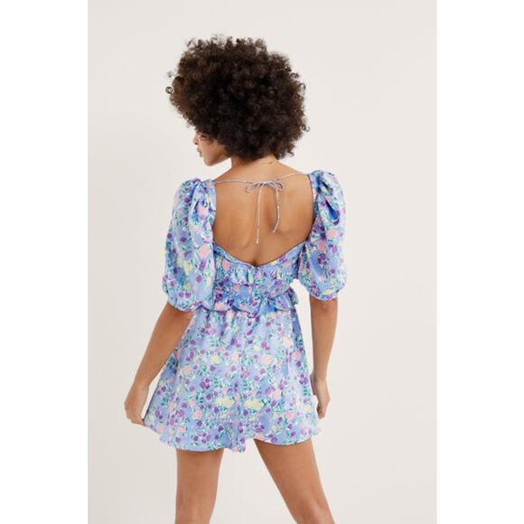 For Love & Lemons NWT Charlene Periwinkle Floral Mini Dress sz XS - Picture 10 of 14